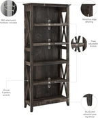 Bush Furniture Tall 5 Shelf Bookcase Dark Gray Hickory