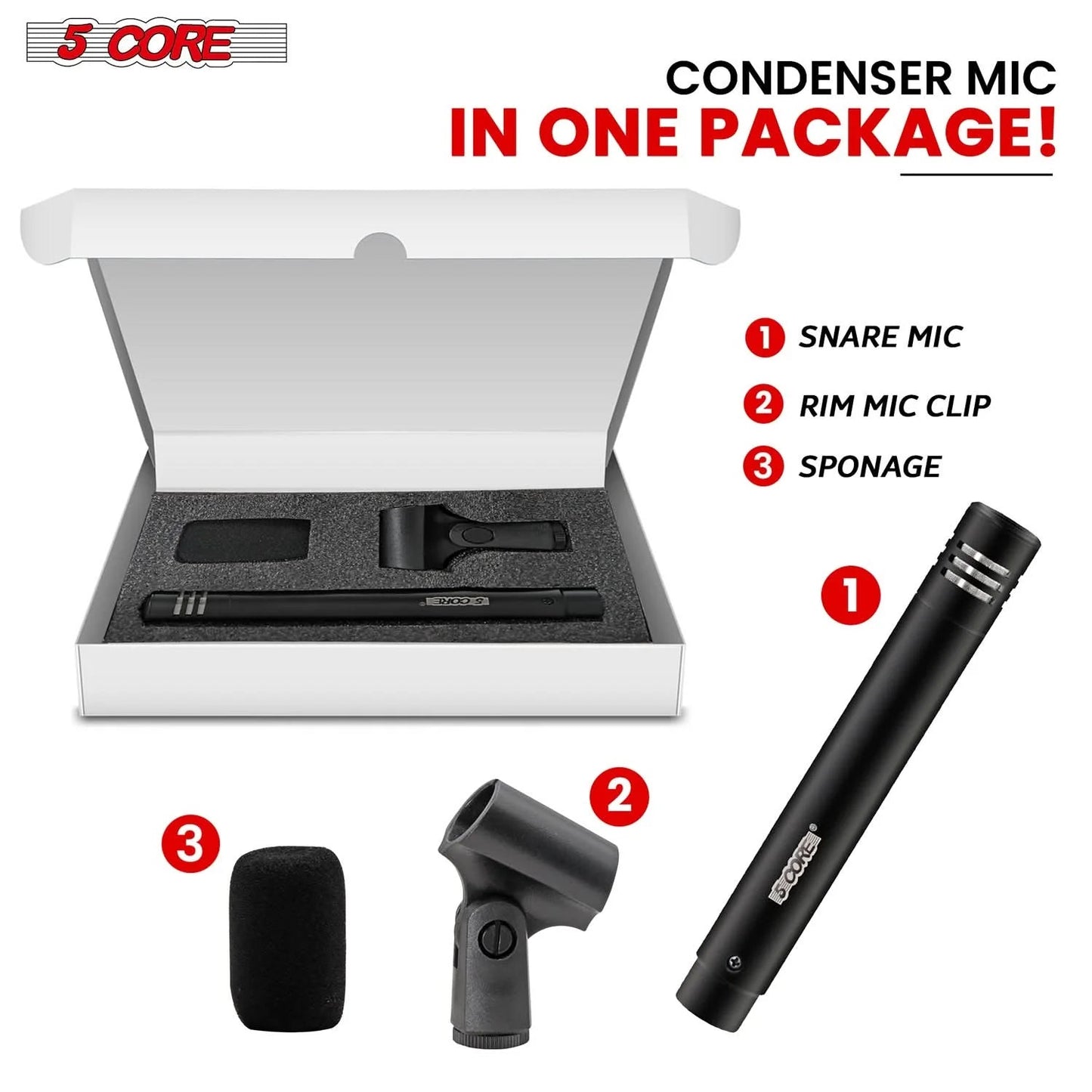 5Core Instrument Microphone Professional XLR Cardioid Pencil Stick