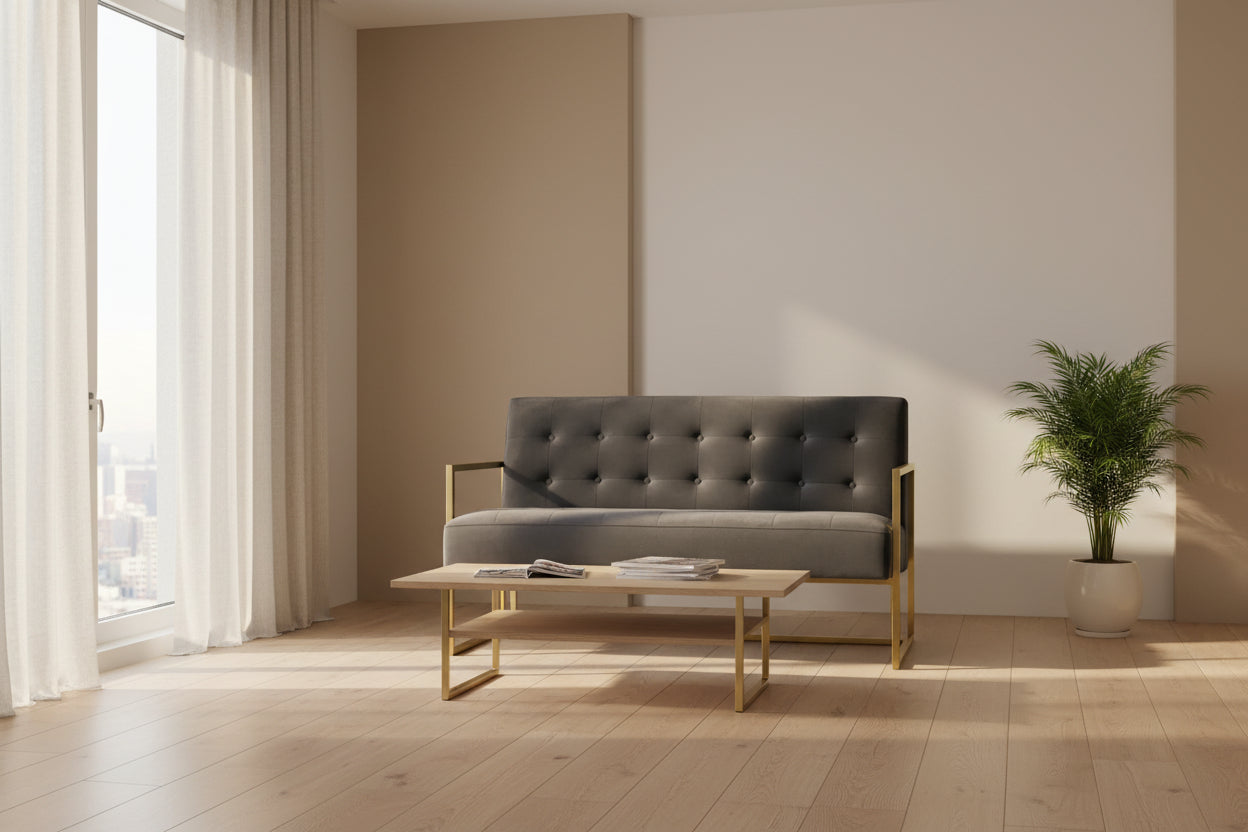 Sofa DKD Home Decor Grey Polyester Metal Golden Glam (128 x 70 x 76
