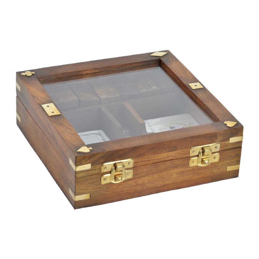 Board game DKD Home Decor Sheesham 17 x 17 x 5,5 cm Golden Brown 4