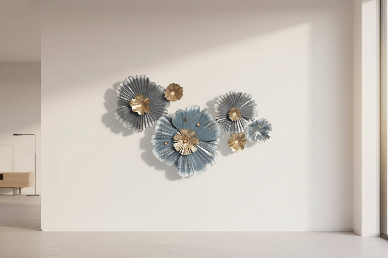 Wall Decoration DKD Home Decor Golden Metal Green Flowers (89.5 x 5.7
