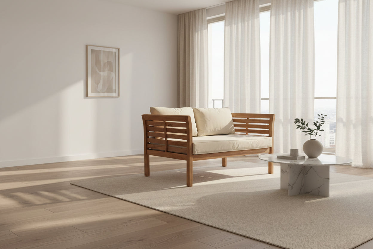 Garden sofa DKD Home Decor Brown Teak Cotton (155 x 85 x 70 cm)