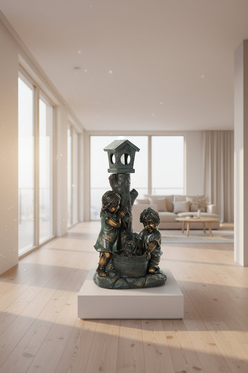Garden fountain DKD Home Decor Bronze Resin Children 45 x 30 x 87 cm
