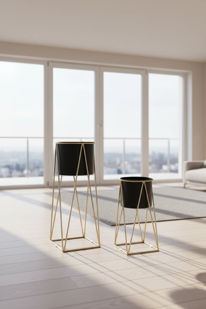 Set of pots DKD Home Decor Black Golden Metal Modern (26 x 26 x 70 cm)