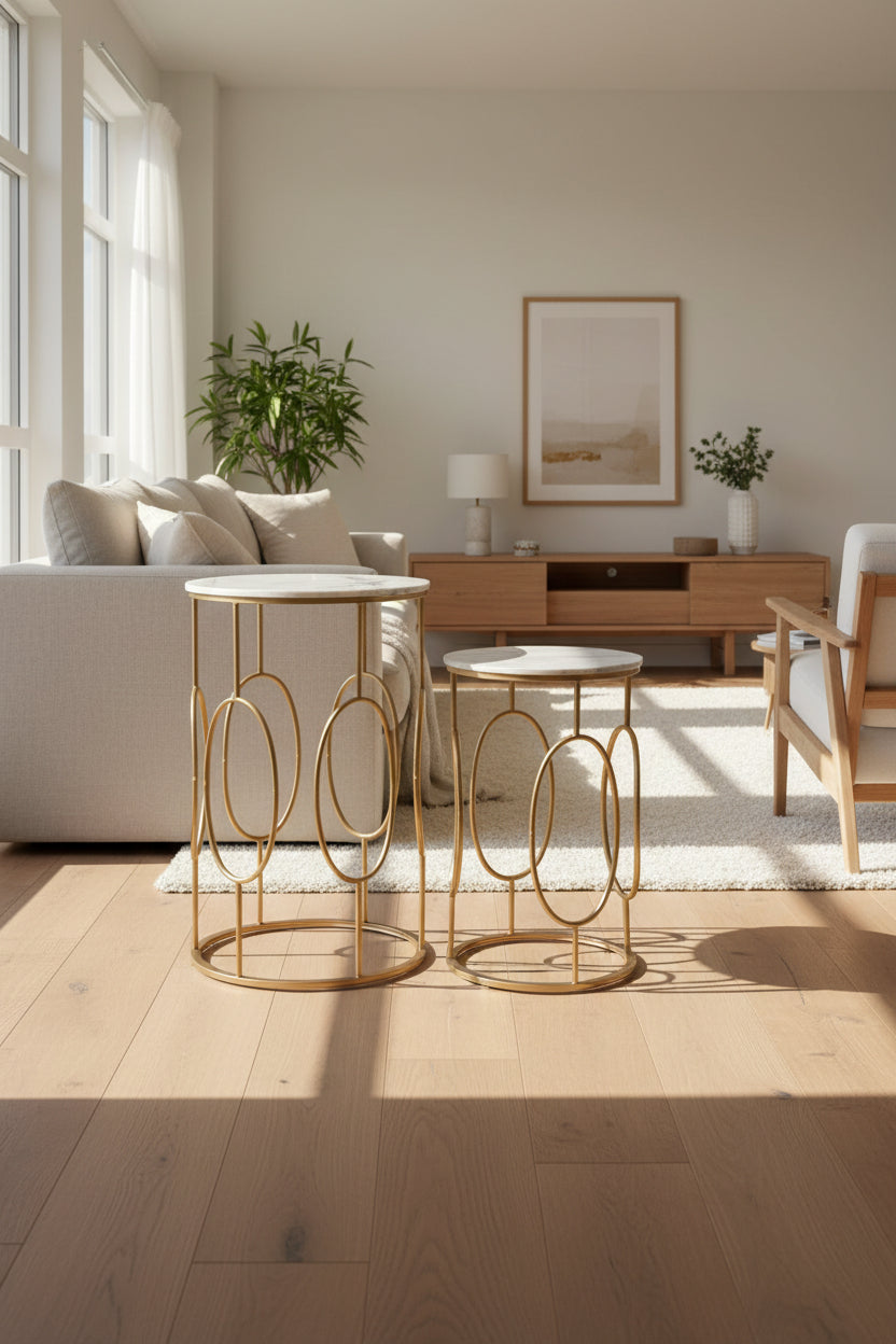 Set of 2 small tables DKD Home Decor White Golden 38 x 38 x 60 cm