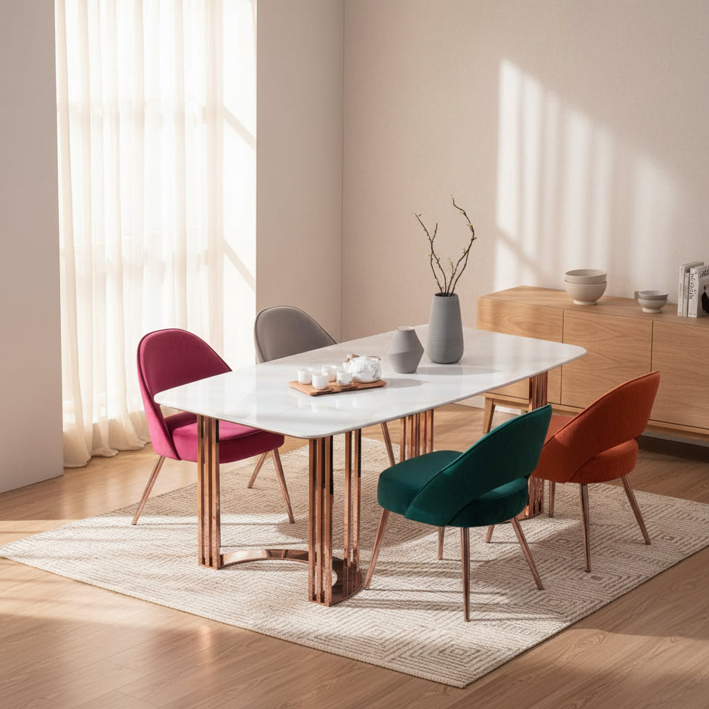 Dining Table DKD Home Decor White Grey Copper Golden Marble Steel 180