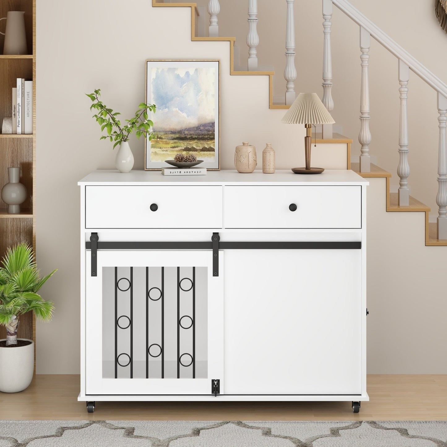 Modern Wooden Dog Crate Furniture with Sliding Barn Door – MDF Indoor
