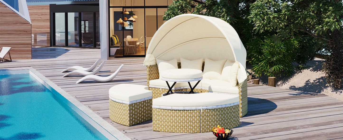Patio Furniture Round Outdoor Sectional Sofa Set Rattan Daybed