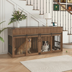 71" Double Dog Crate Furniture with Fluted Drawers – Large Wooden Dog