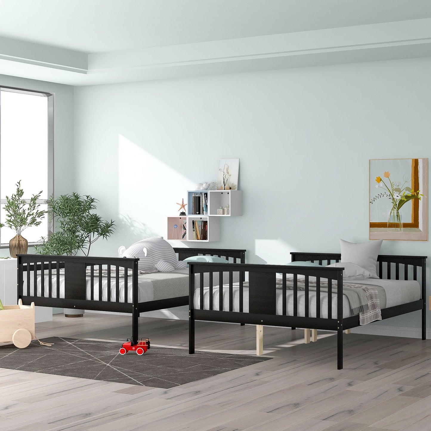 Full over Full Bunk Bed with Ladder for Bedroom, Guest Room Furniture
