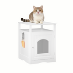 Modern Cat Litter Box Enclosure Furniture – White Wooden Hidden Cat