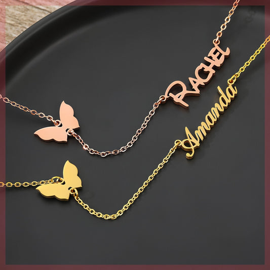 Custom Name Necklace With Heart & Butterfly – Personalized Gift
