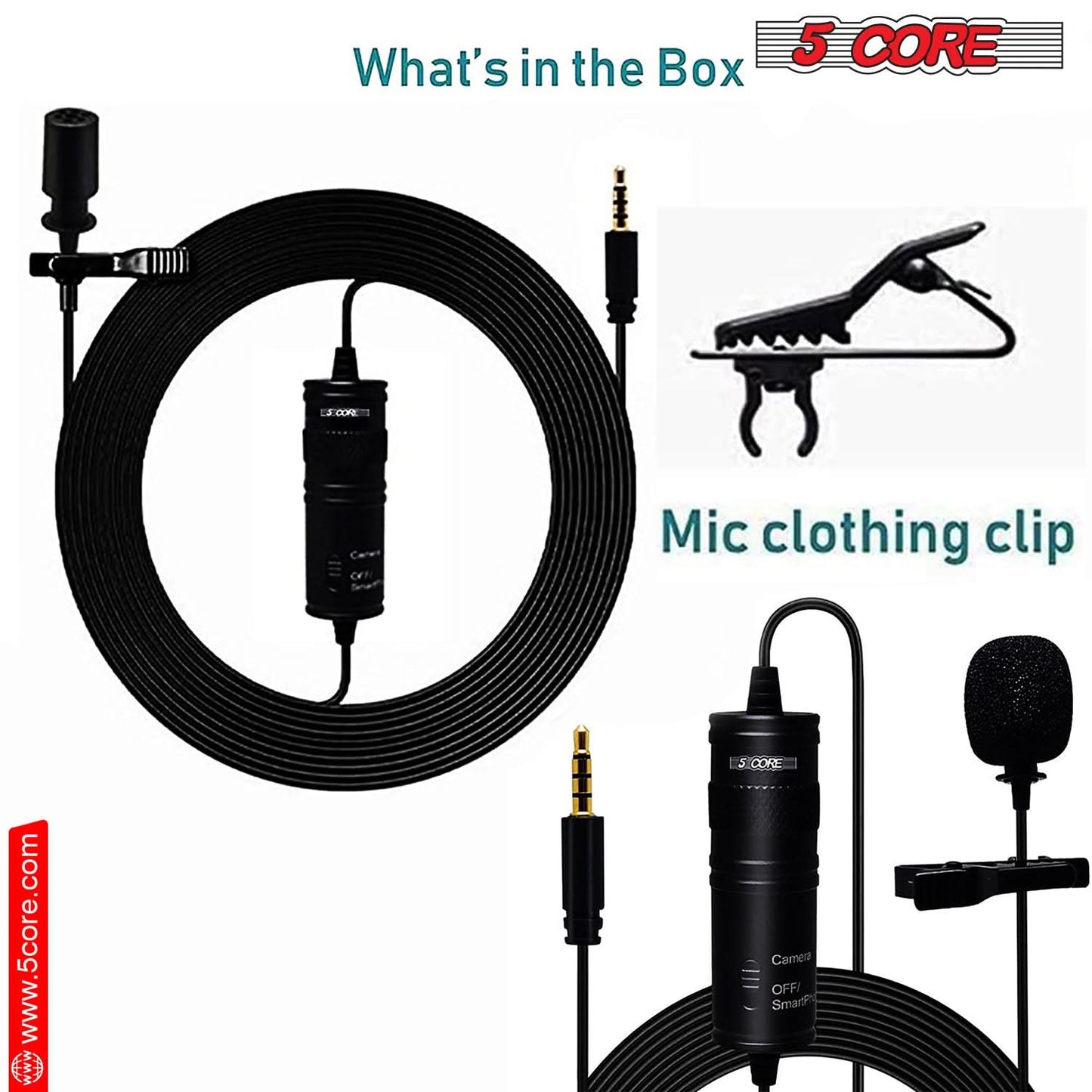5Core Lavalier Microphone Clip On Professional Grade 3.5mm Lav Lapel