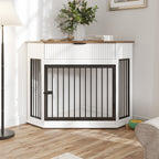 44.6" Corner Dog Crate Furniture with Fluted Drawer – MDF Wooden Dog