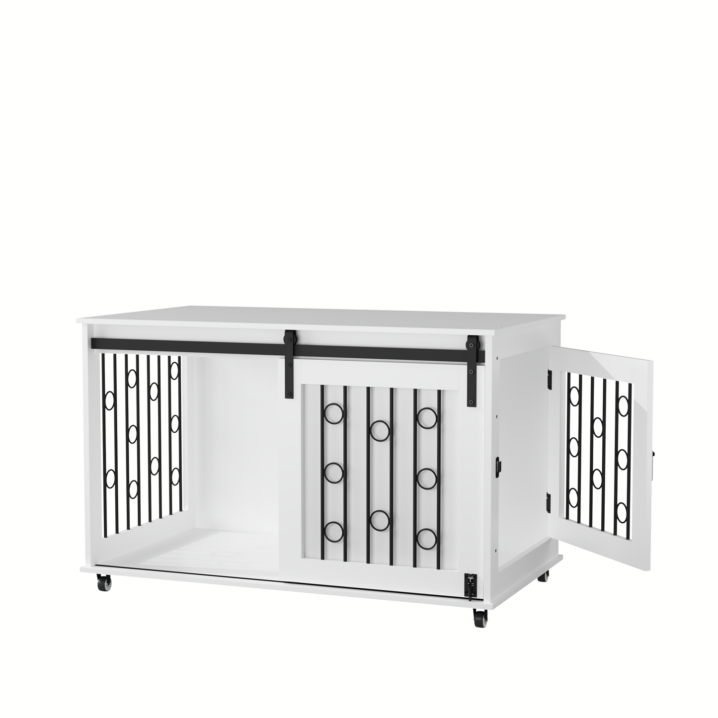 Modern Wooden Dog Crate Furniture with Sliding Barn Door – MDF Indoor