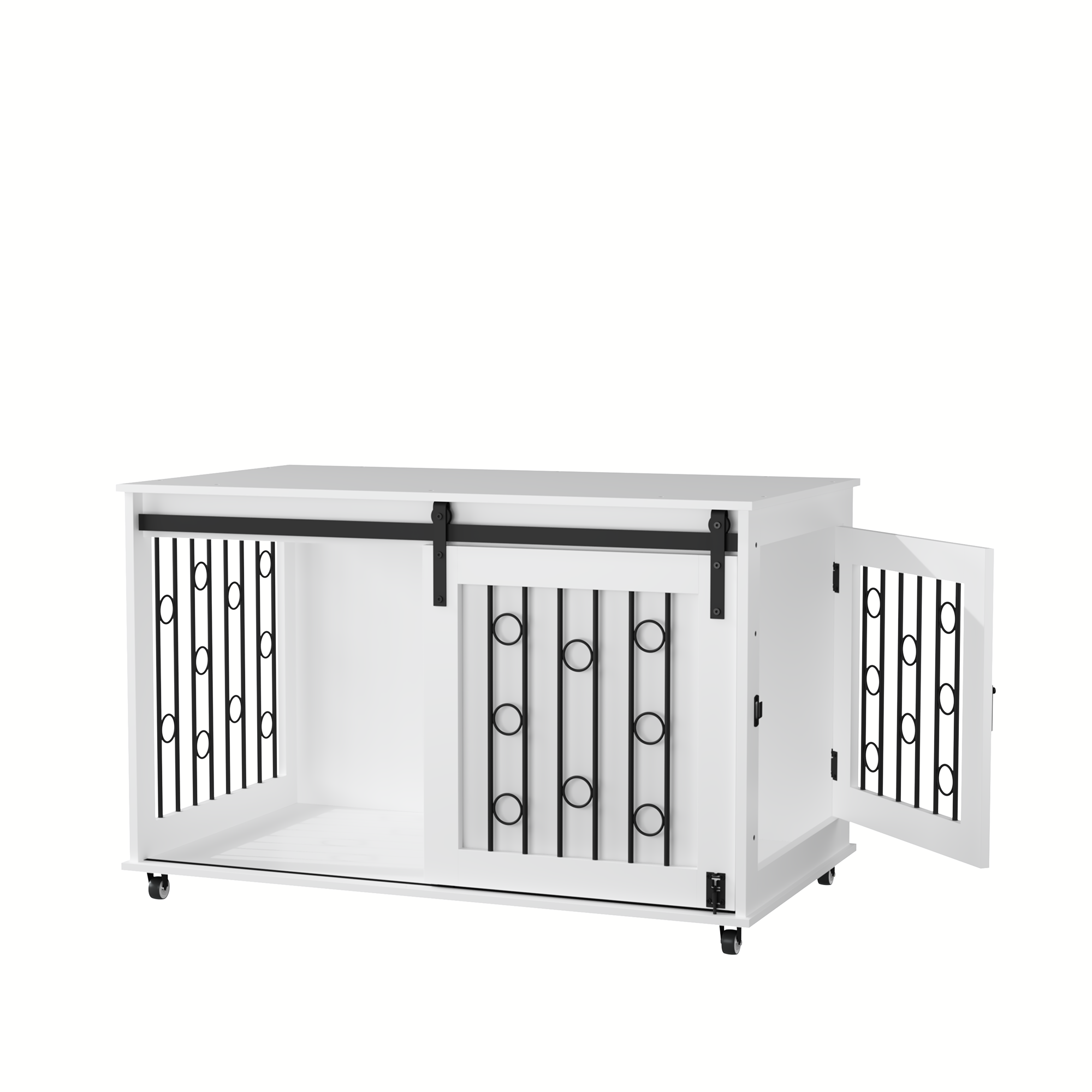 Modern Wooden Dog Crate Furniture with Sliding Barn Door – MDF Indoor