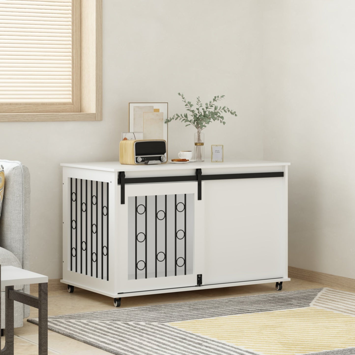Modern Wooden Dog Crate Furniture with Sliding Barn Door – MDF Indoor