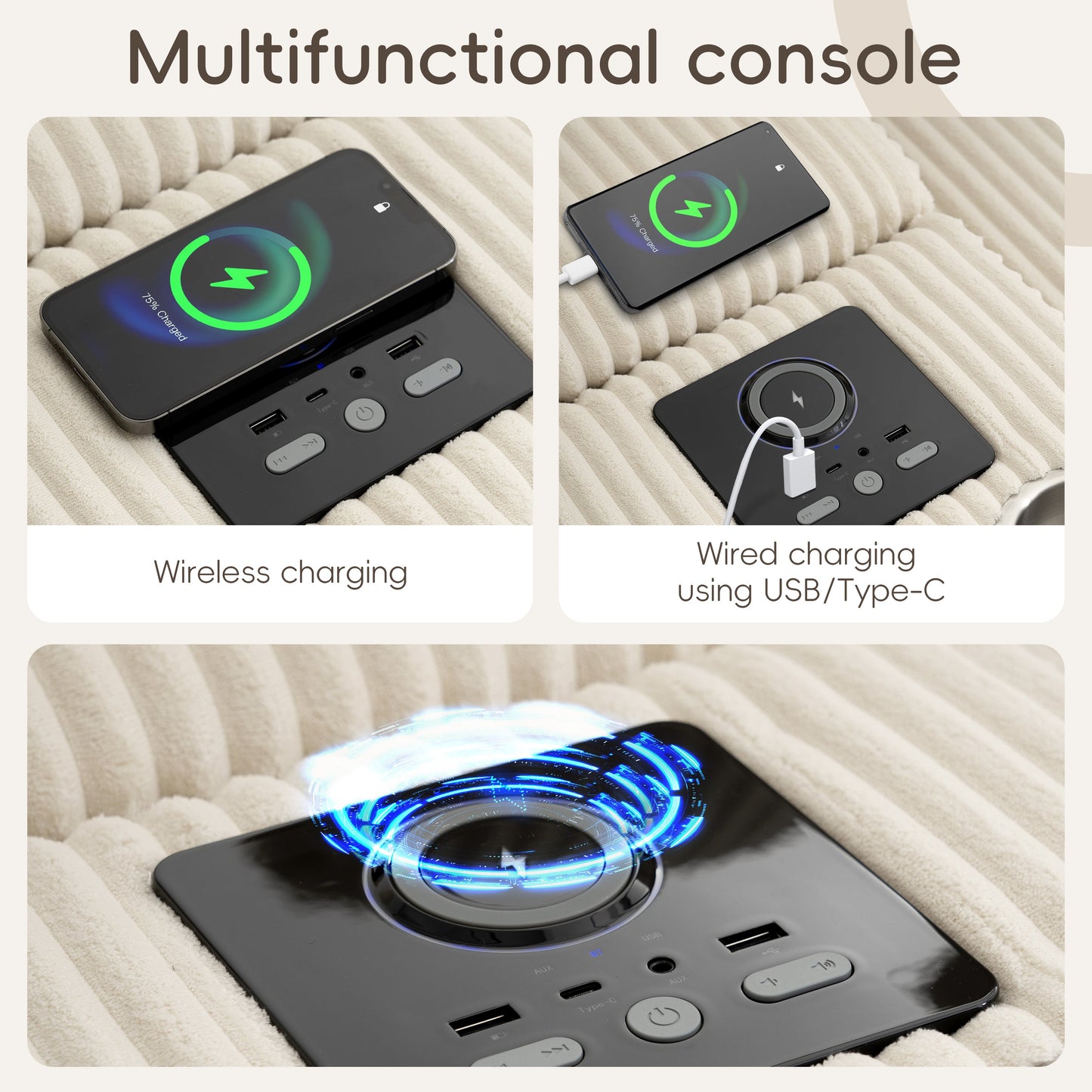 [VIDEO]141.5*64'' Corduroy Sectional Sofa with Bluetooth Speakers,