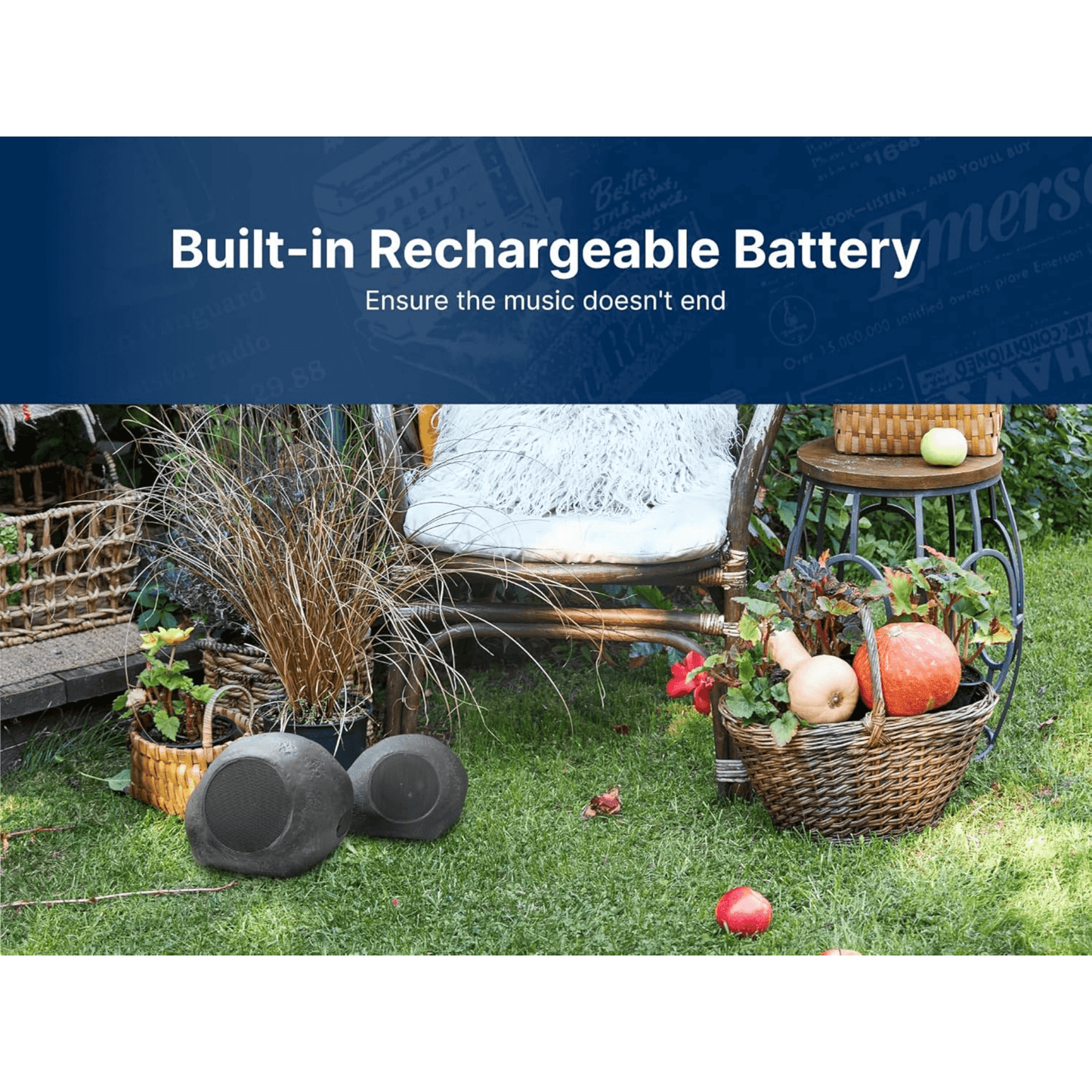 Emerson 1-Pair Mini Pebbles Duo Bluetooth Outdoor Speakers