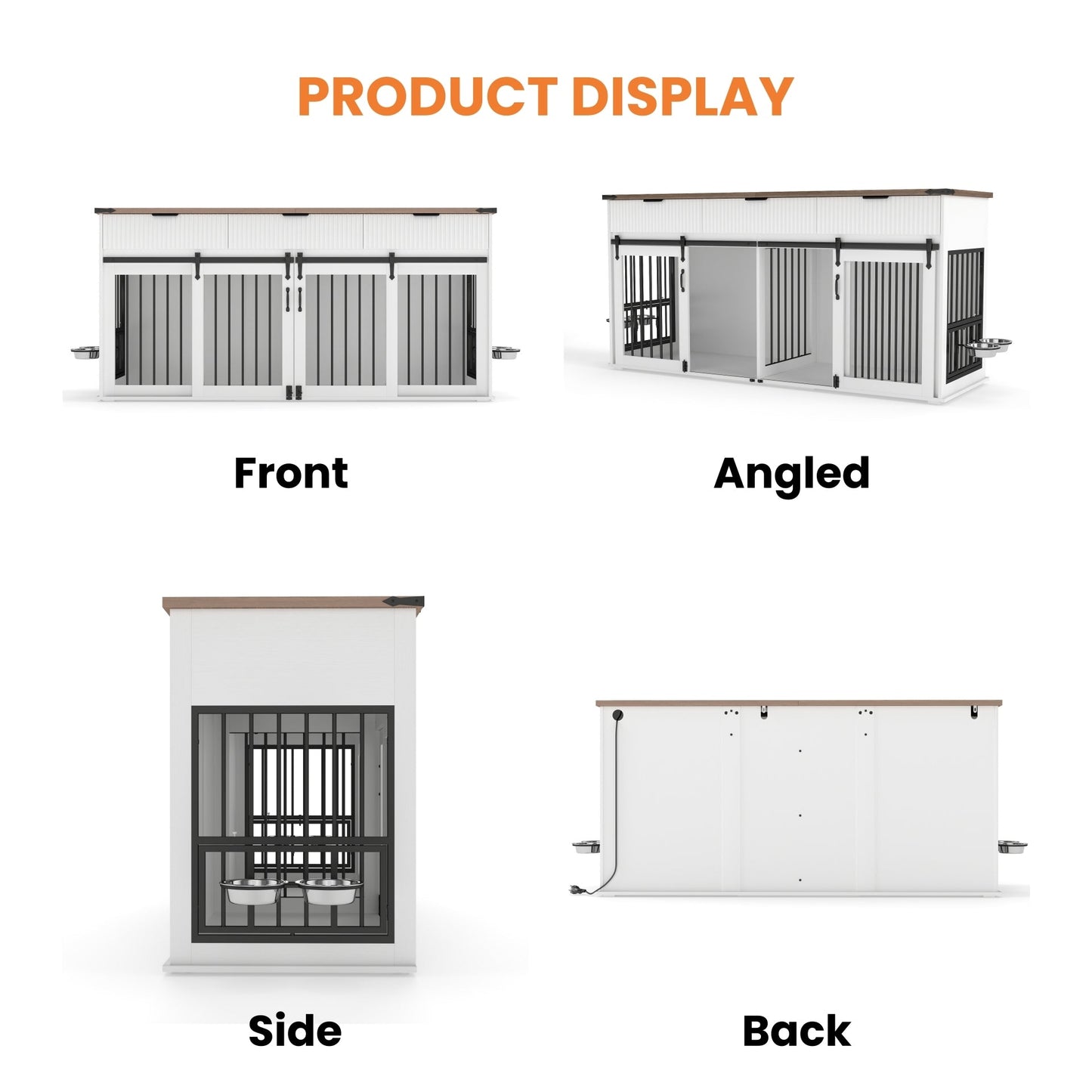 71" Double Dog Crate Furniture with Fluted Drawers – Large Wooden Dog