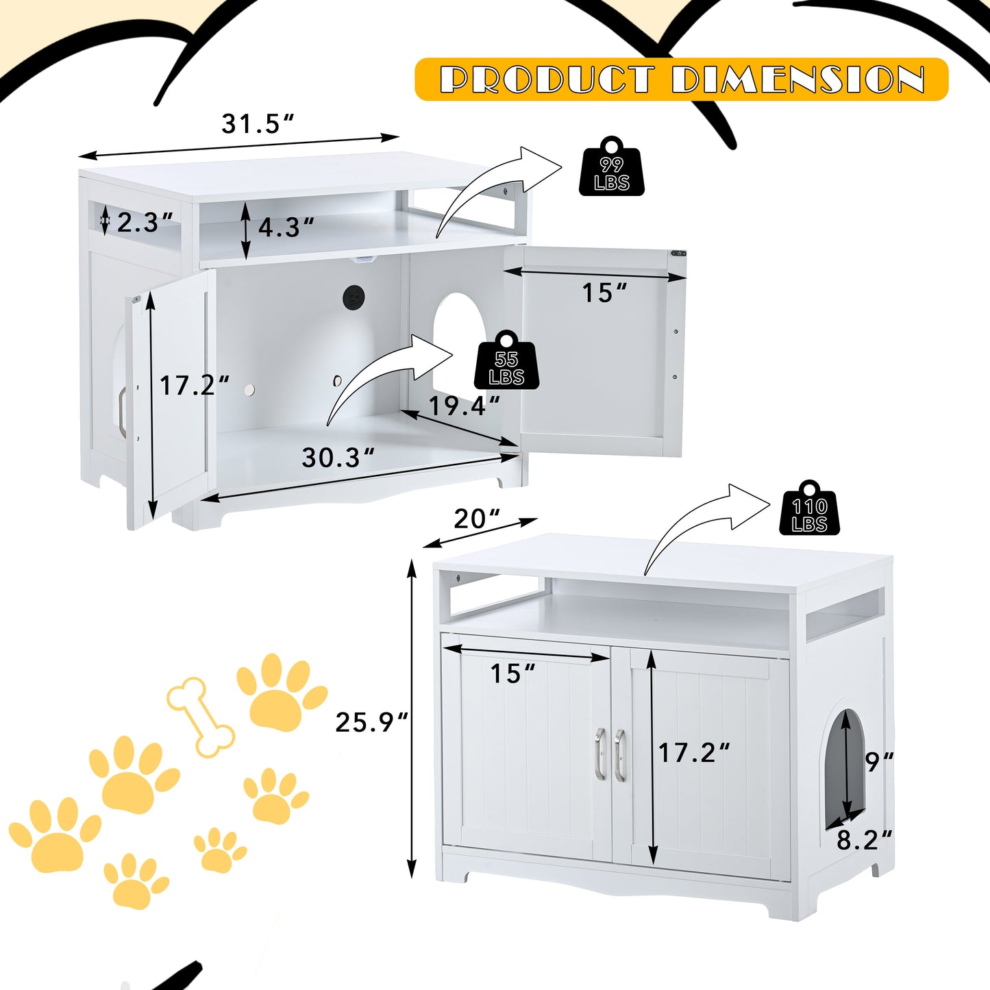 Hidden Cat Litter Box Furniture with Storage Bench , Wooden Pet House