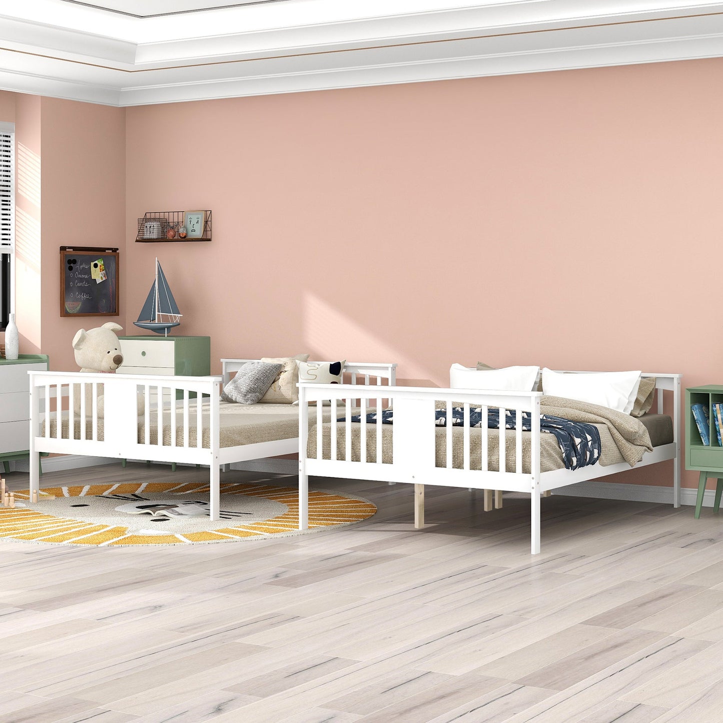 Full over Full Bunk Bed with Ladder for Bedroom, Guest Room Furniture