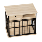 Modern Wooden Dog Crate Furniture with Tray, Large Indoor Pet Kennel