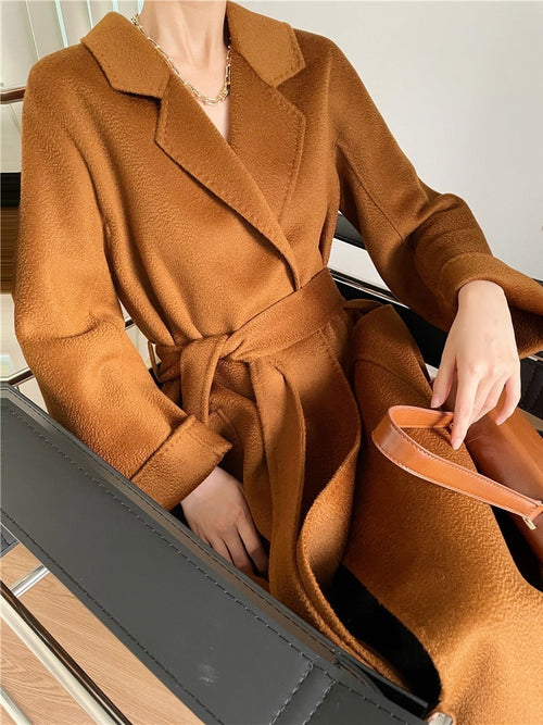 Women's Fashion Double-Sided Cashmere Water Ripple Coat – Luxury &