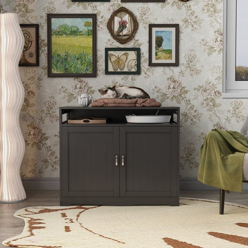 Hidden Cat Litter Box Furniture with Storage Bench , Wooden Pet House