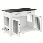 44.48" Wooden Dog Crate Furniture with Storage Drawers and Rotating