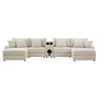 [VIDEO]141.5*64'' Corduroy Sectional Sofa with Bluetooth Speakers,