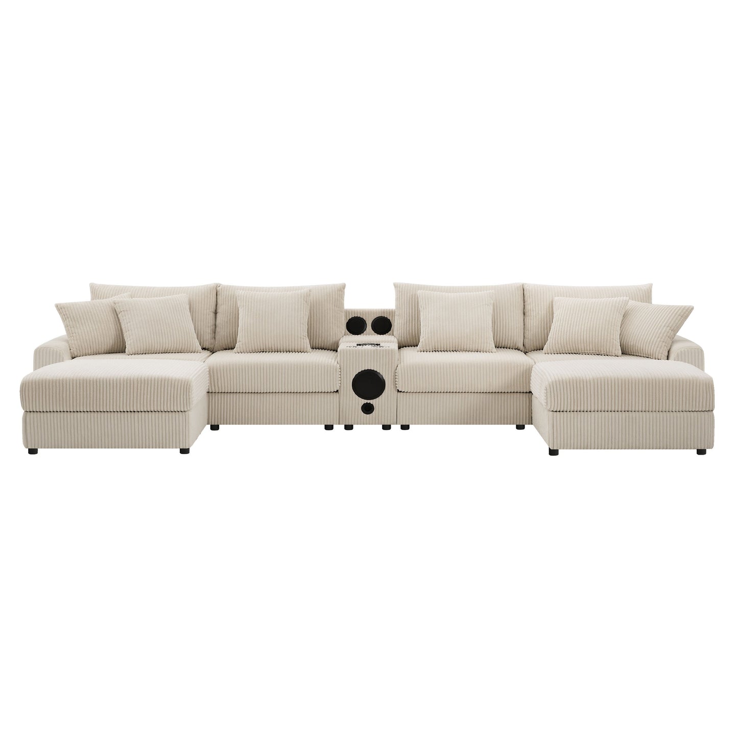 [VIDEO]141.5*64'' Corduroy Sectional Sofa with Bluetooth Speakers,
