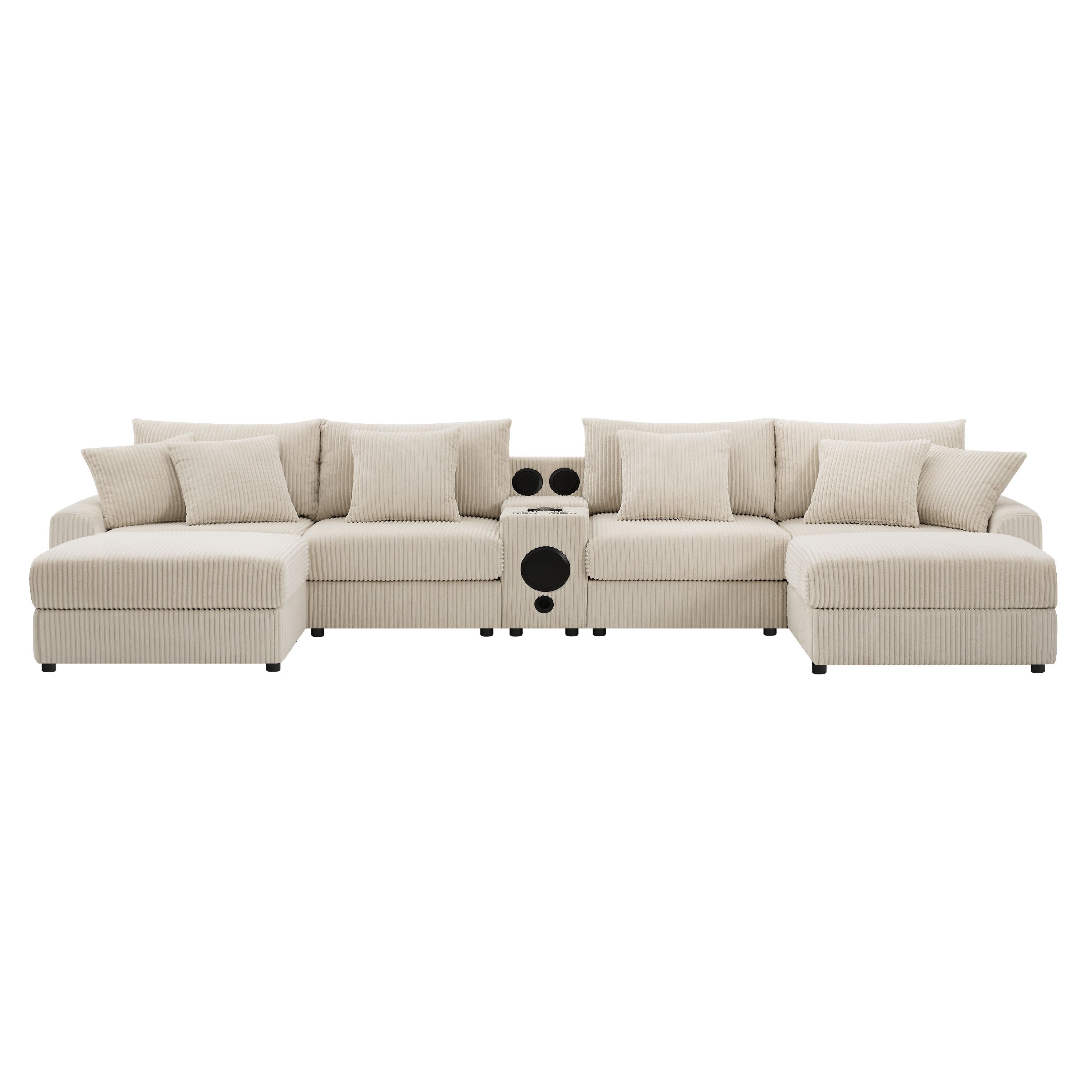 [VIDEO]141.5*64'' Corduroy Sectional Sofa with Bluetooth Speakers,