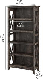 Bush Furniture Tall 5 Shelf Bookcase Dark Gray Hickory
