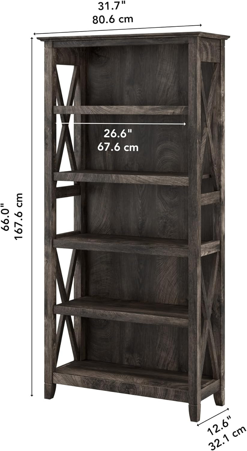 Bush Furniture Tall 5 Shelf Bookcase Dark Gray Hickory