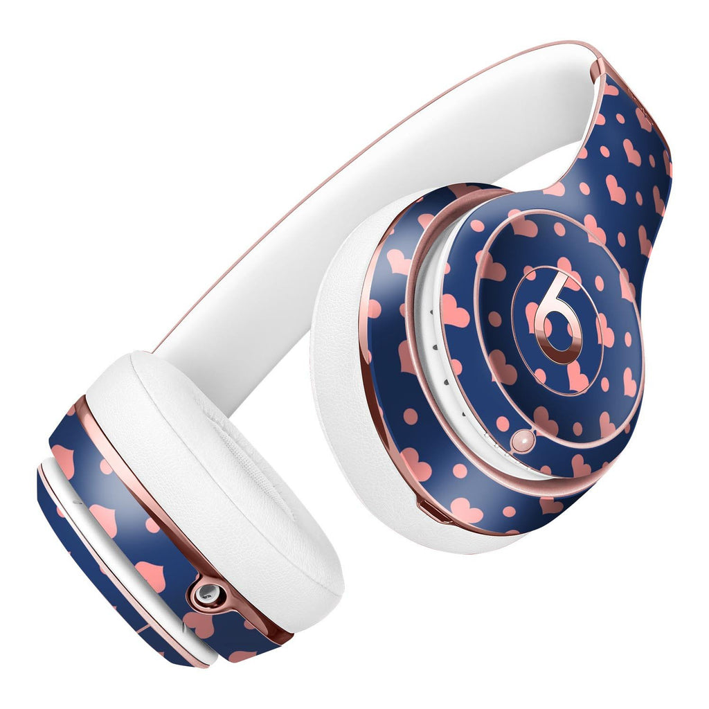 Coral Micro Hearts and Dots Over Navy Full-Body Skin Kit for the Beats
