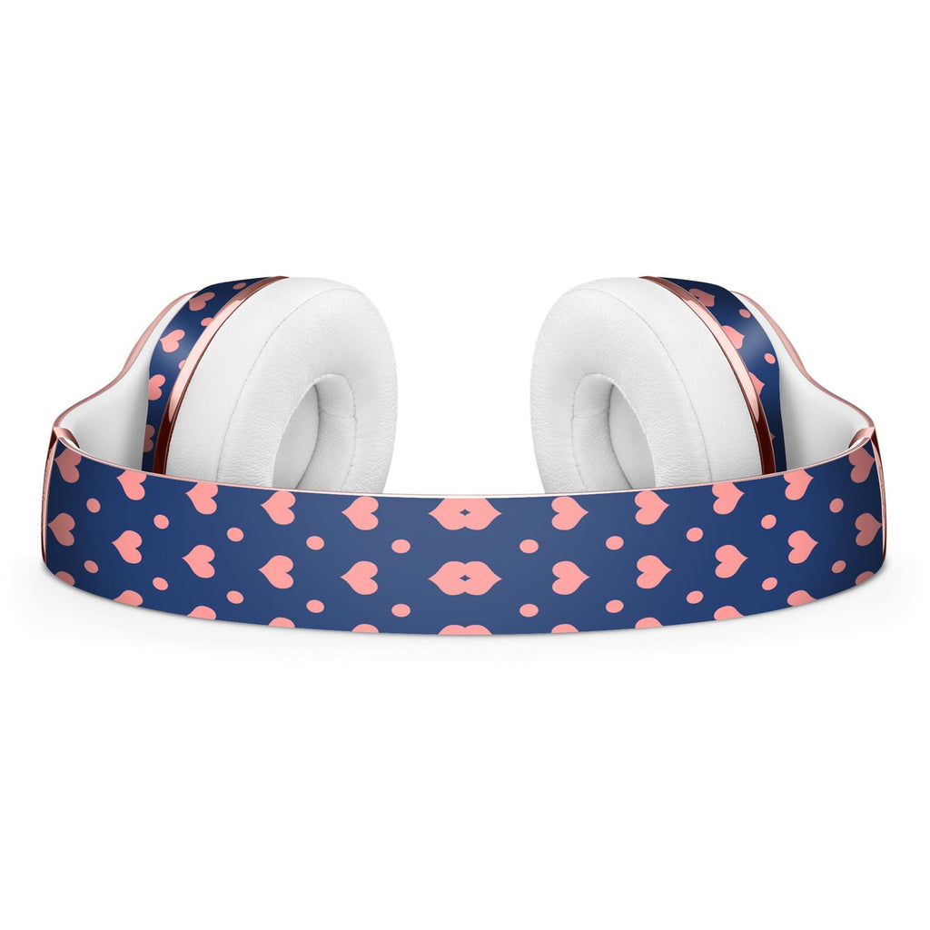 Coral Micro Hearts and Dots Over Navy Full-Body Skin Kit for the Beats