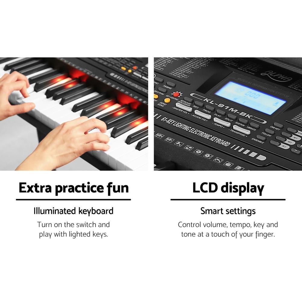Alpha 61 Keys Electronic Piano Keyboard Digital Electric w/ Stand