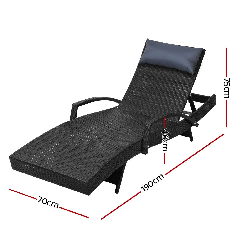 Gardeon Set of 2 Sun Lounge Outdoor Furniture Wicker Lounger Rattan