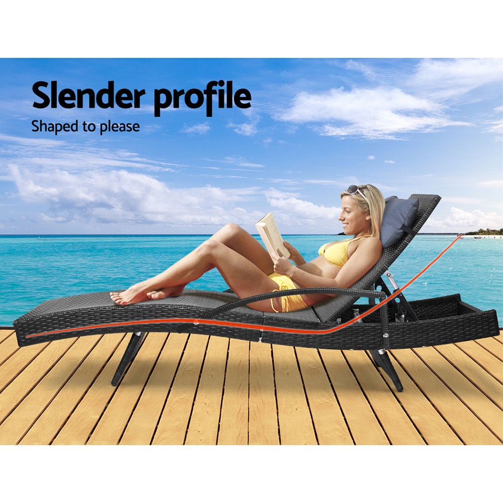 Gardeon Set of 2 Sun Lounge Outdoor Furniture Wicker Lounger Rattan