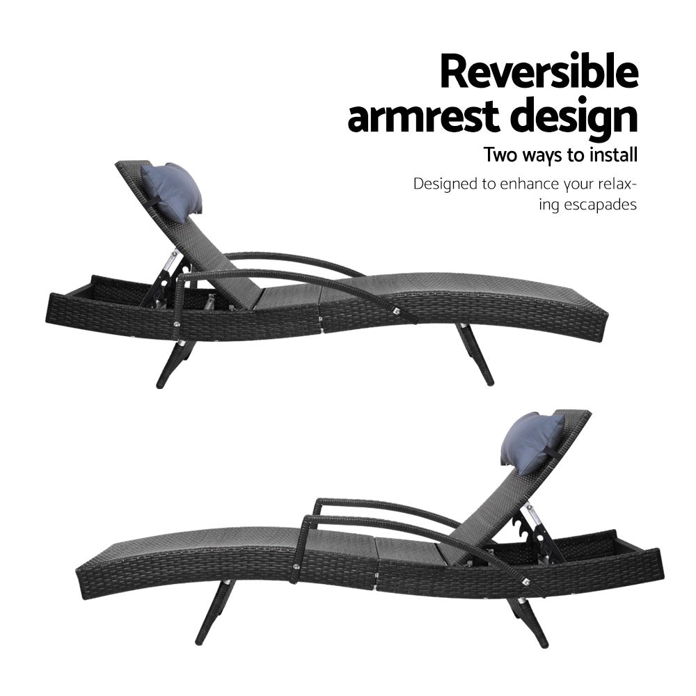 Gardeon Set of 2 Sun Lounge Outdoor Furniture Wicker Lounger Rattan