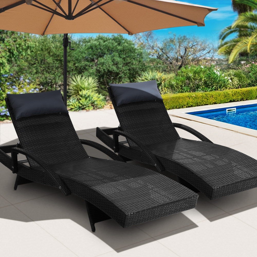 Gardeon Set of 2 Sun Lounge Outdoor Furniture Wicker Lounger Rattan