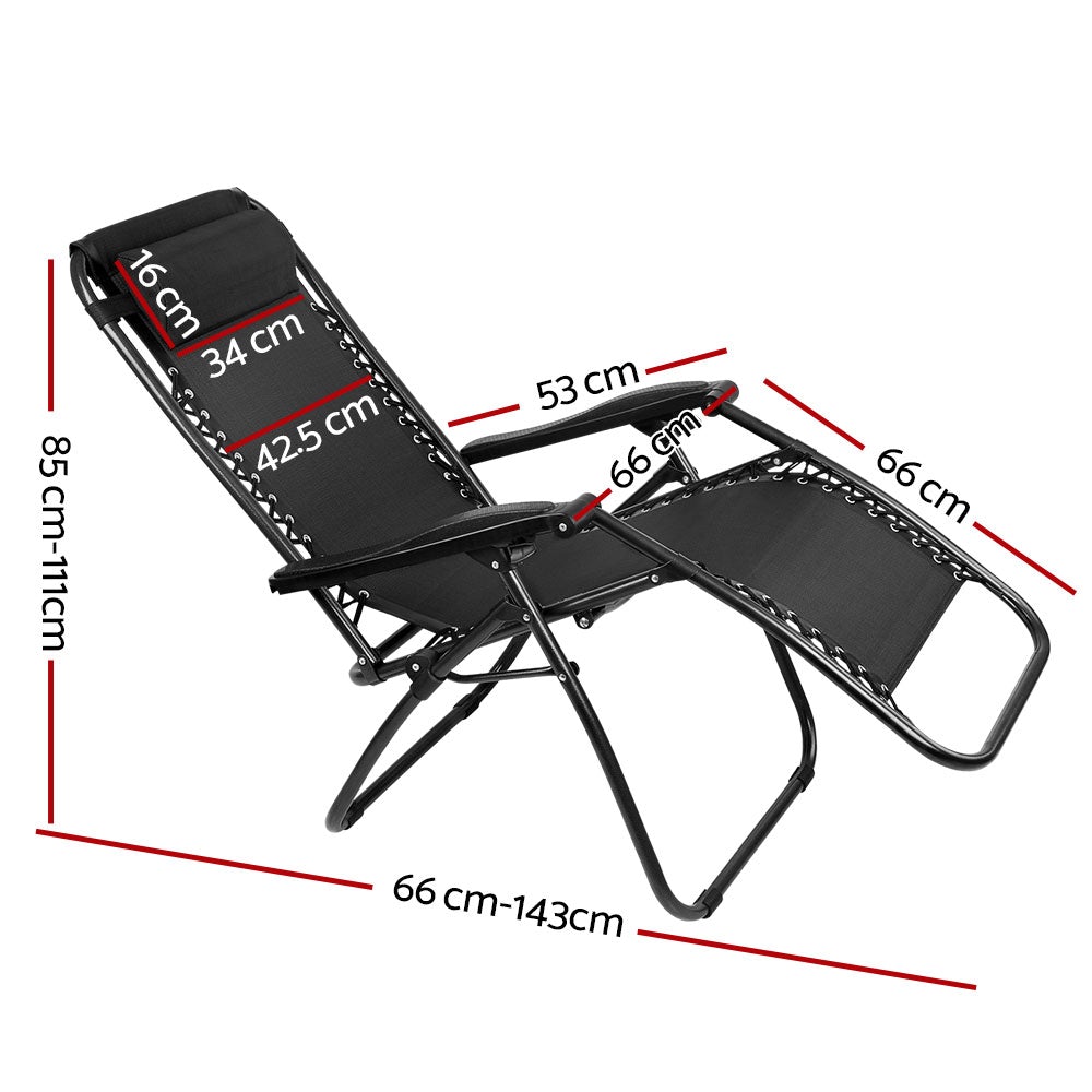 Gardeon Set of 2 Zero Gravity Chairs Reclining Outdoor Furniture Sun