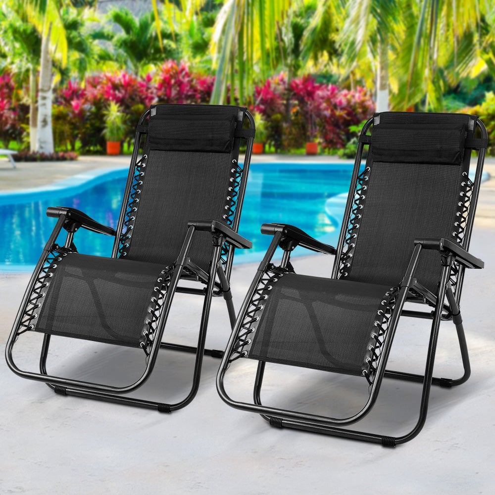 Gardeon Set of 2 Zero Gravity Chairs Reclining Outdoor Furniture Sun