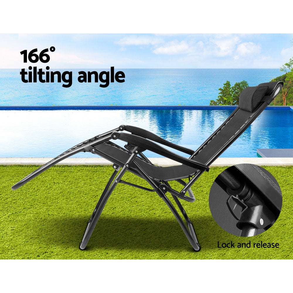 Gardeon Set of 2 Zero Gravity Chairs Reclining Outdoor Furniture Sun