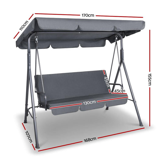 Gardeon Outdoor Swing Chair Garden Chair Bench Furniture Canopy 3