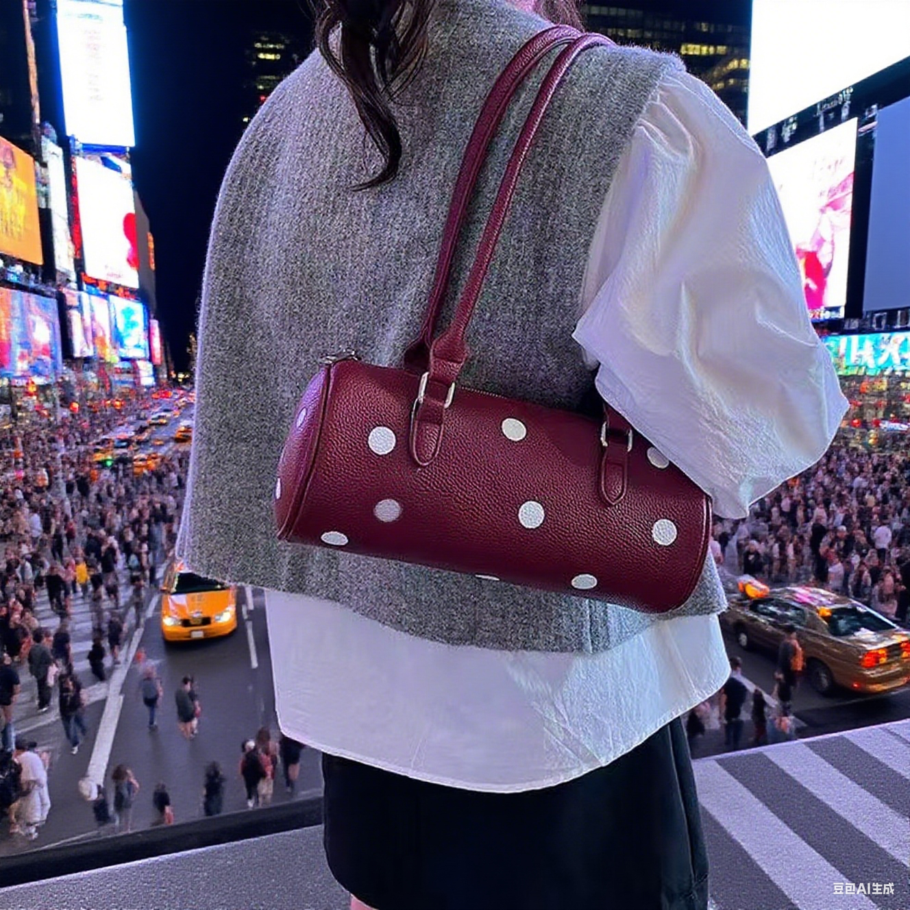 Cylindrical Women's Bag with Pendant
