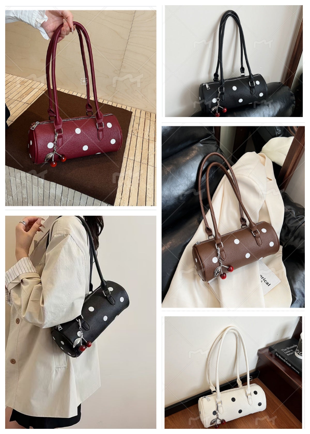 Cylindrical Women's Bag with Pendant