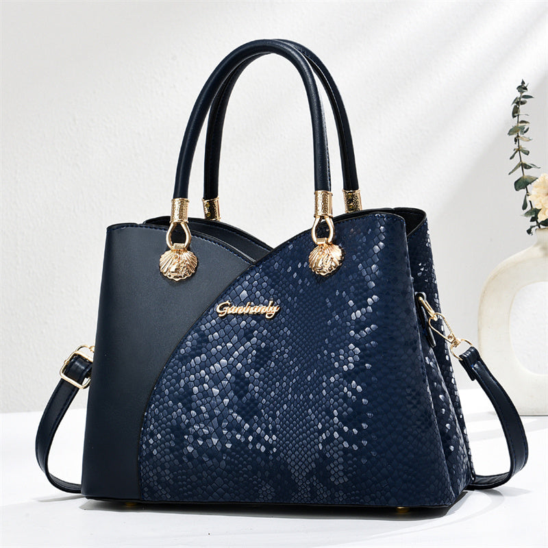 Handheld Pattern Shoulder Bag - Large Capacity Zip Closure Stone