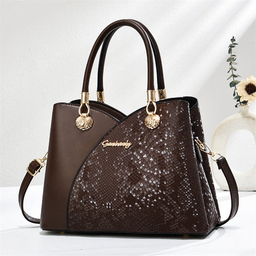 Handheld Pattern Shoulder Bag - Large Capacity Zip Closure Stone